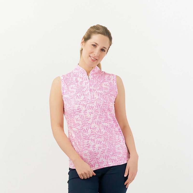Pure Ladies Sleeveless Zip Golf Top in Candy Pebble Print – Medium Only Left
