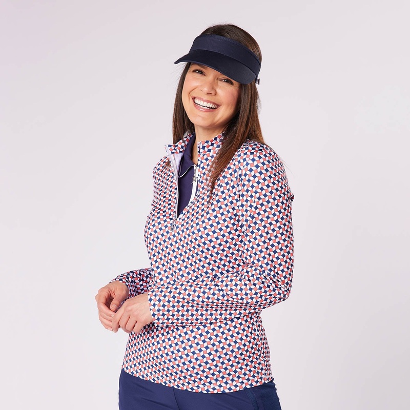 Swing Out Sister Ladies Geometric Tile Print Zip-Neck Top