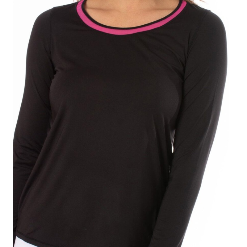 Golftini L/S Mesh Trim Top – Black/Pink