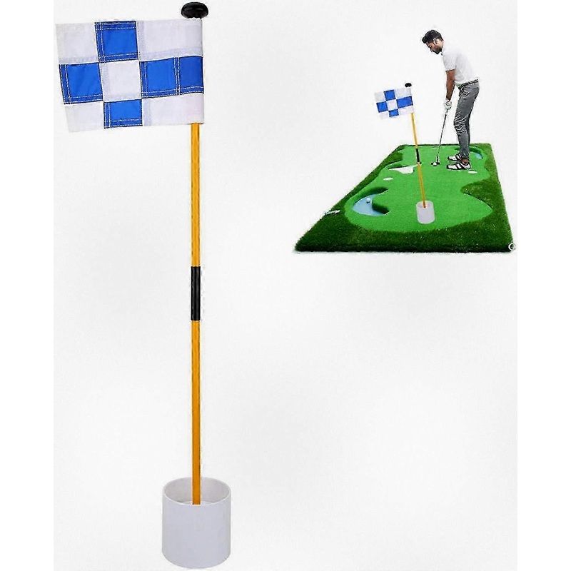 Backyard Practice Golf Putting Green Set with Removable Flagpole and Blue White Grid Flag for Training Accessories