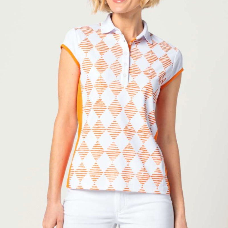 Golfino Natural Light Cap Sleeve Polo – White/Orange