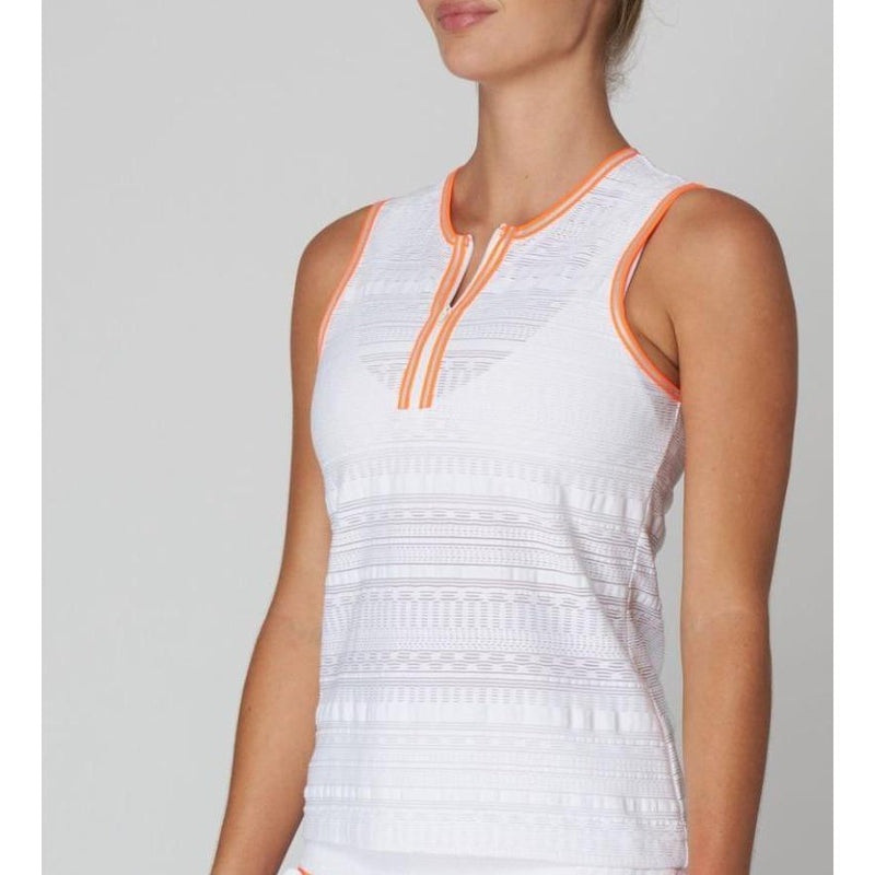 L’Etoile S/L Front Zip Tank – White/Orange Trim