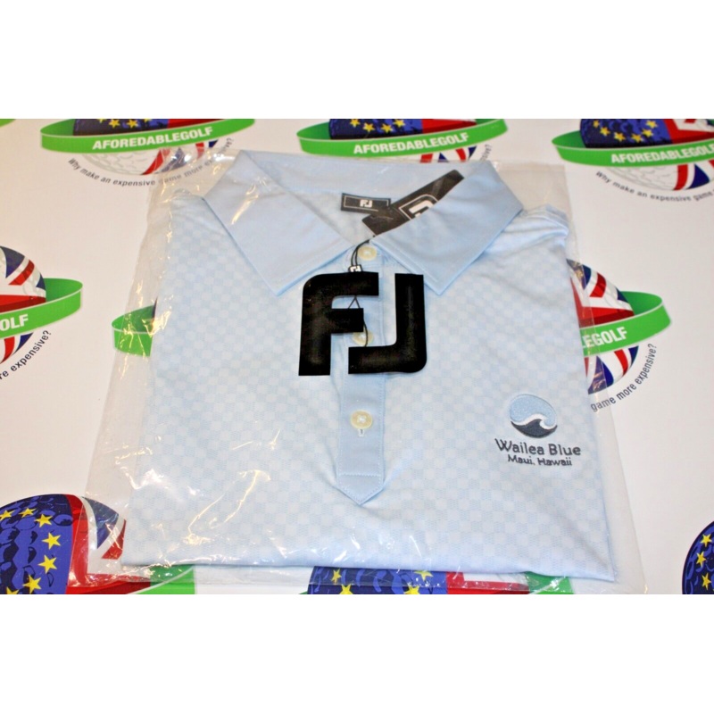 Footjoy Checker Jacquard  Skyway Polo Shirt Wailea Blue Gc UK Size XL