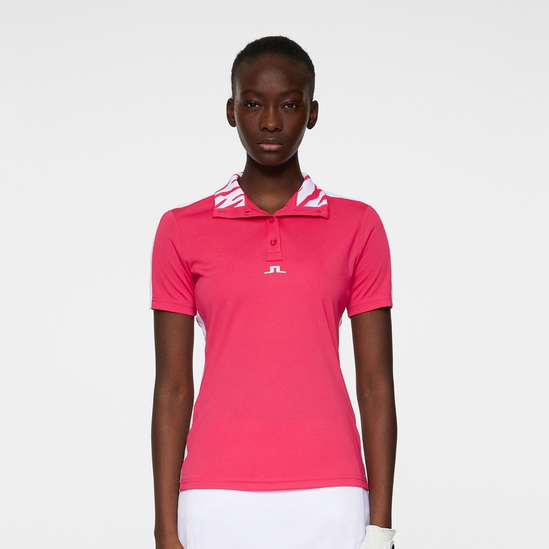 J.Lindeberg Ladies Short Sleeve Polo with High-Neck Ribbed Collar – Last One XL Only Left