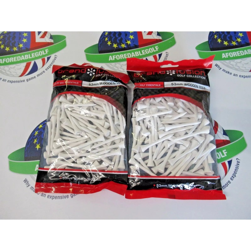 X 250 53Mm Brand Fusion White Wooden Golf Tees X2 Bumper Packs 125 Tees Per Pack