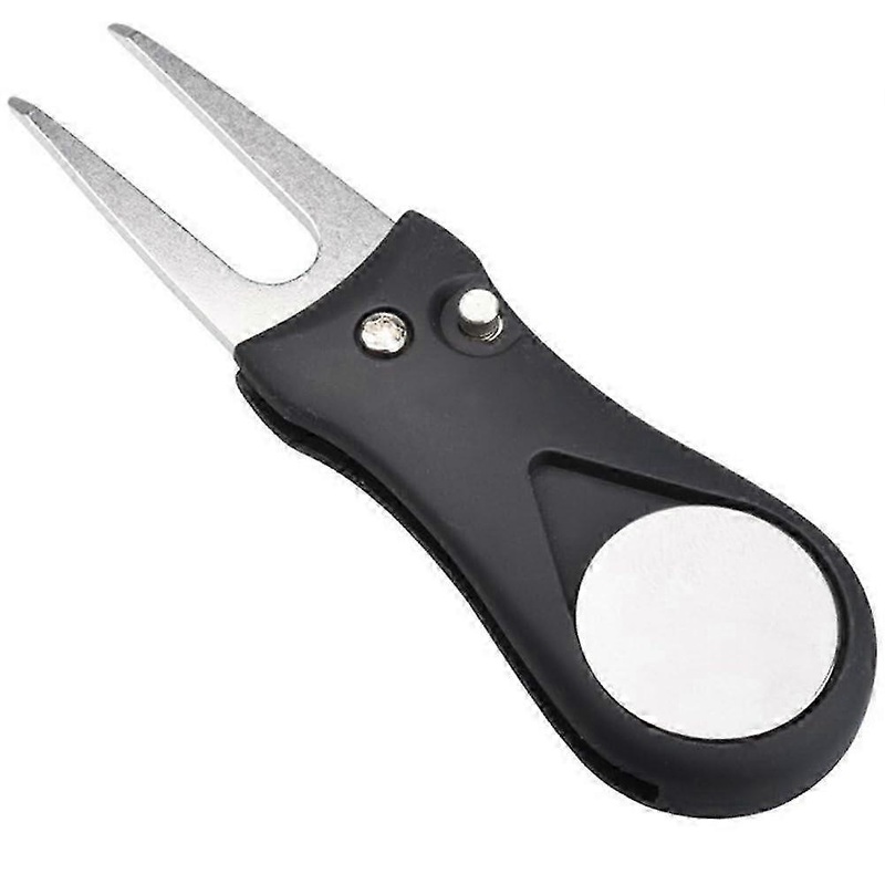 2025 Black golf turf tool with magnetic golf ball markers, pitchfork tool markers