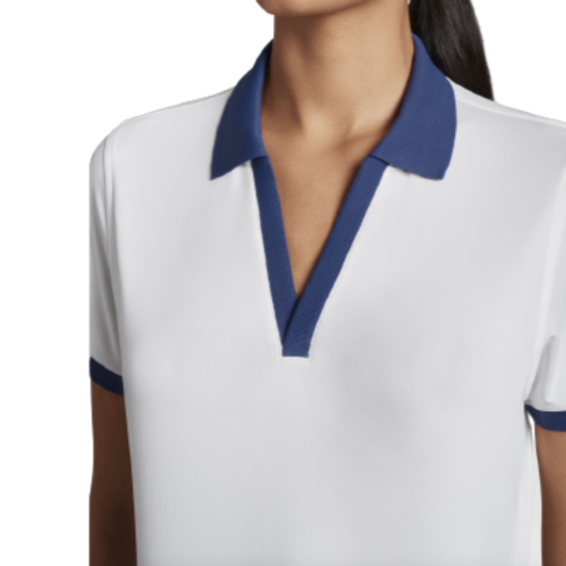 Peter Millar V-Neck Court Polo – White/Blue
