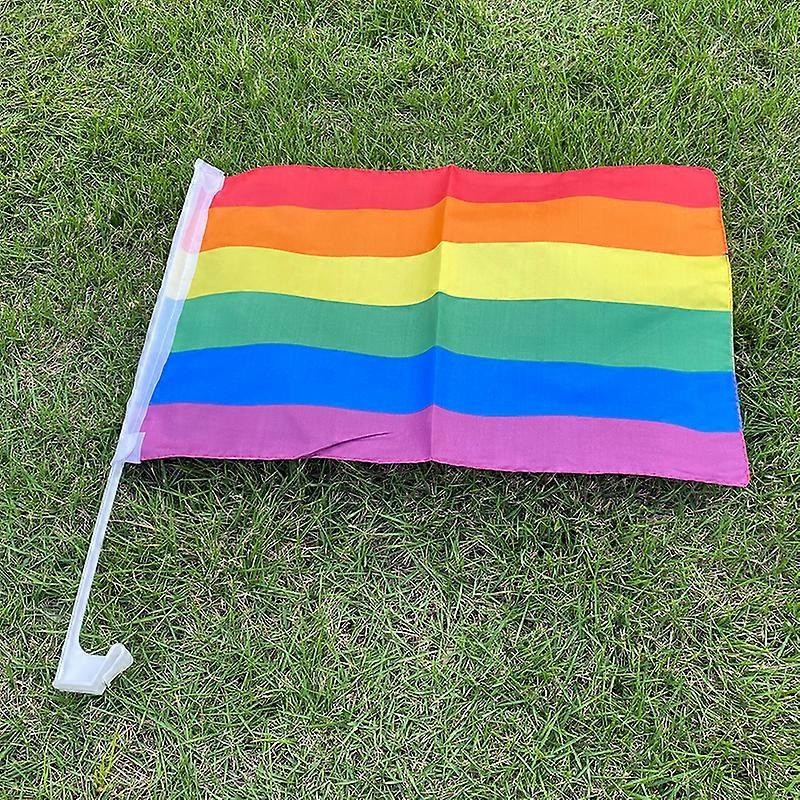 Aerxemrbrae 30*45cm Rainbow Car Flags   Lesbian Gay Pride   Window Flag  Standard-bearer Waving Flags   With Plastic Flagpole