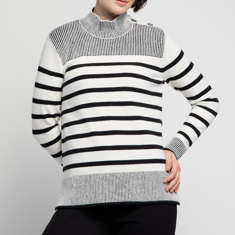 Atelier by Lyse Spenard Button Mock Sweater – Black/Ivory