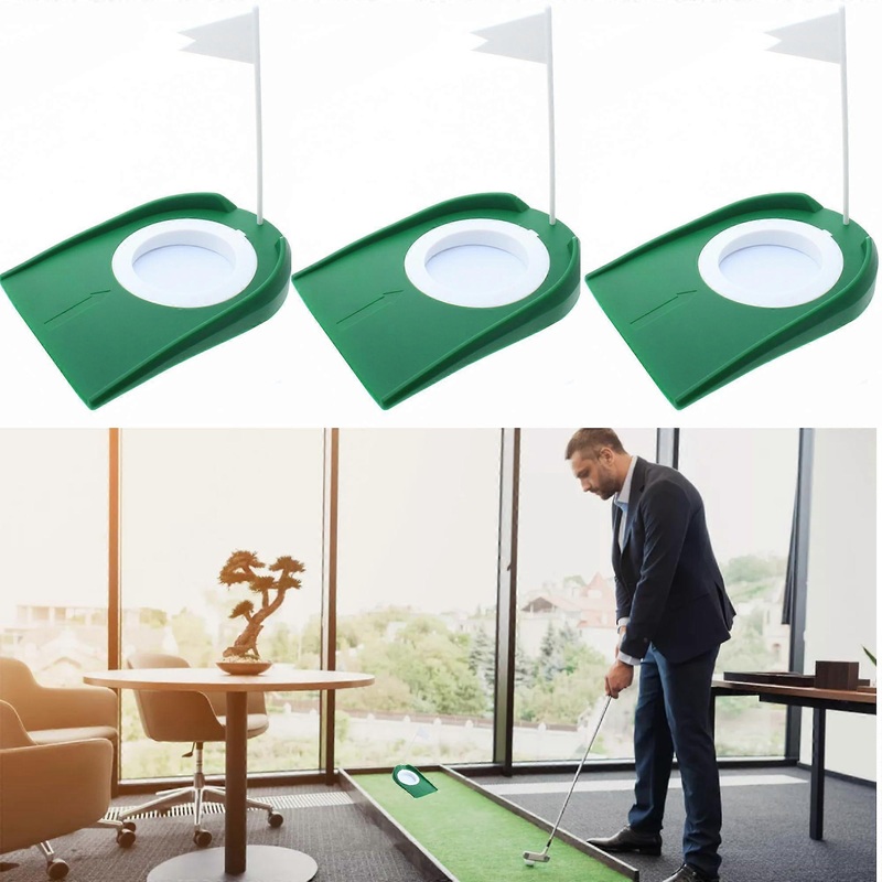 Set of 3 golf putting cups with flag, indoor outdoor training aid