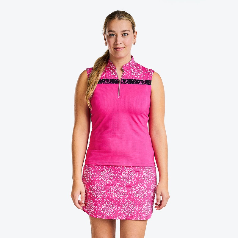 Nivo Ladies Grid Textured Sleeveless Polo in Magenta