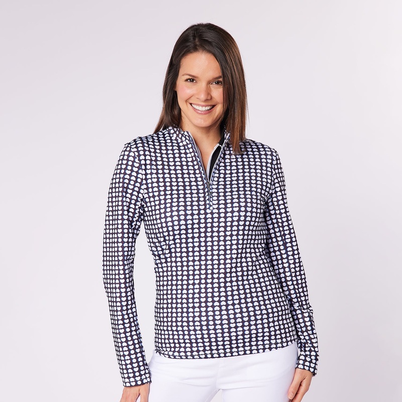 Swing Out Sister Womens Heart Print Zip-Neck Top