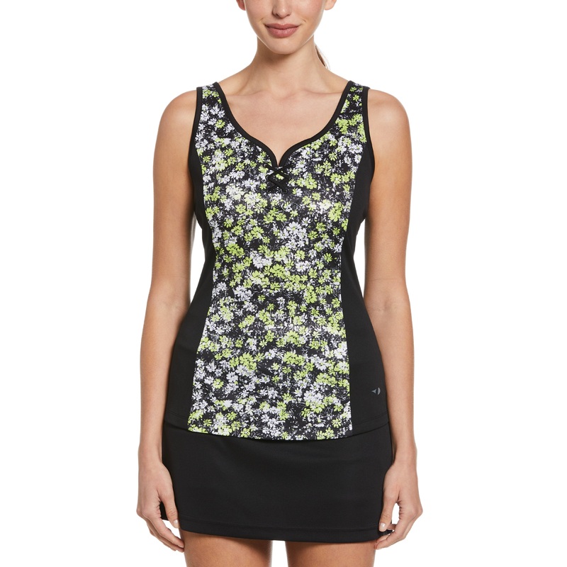 Women’s Floral Printed Strappy Tennis Tank with Tie Up Front Detail
