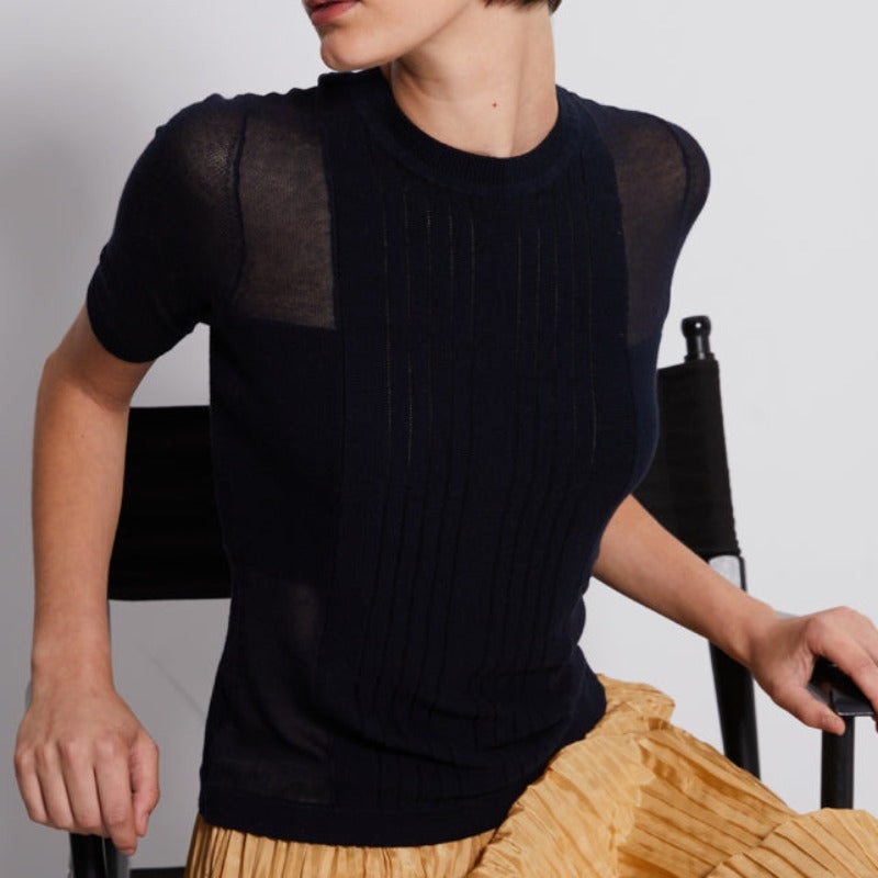 Autumn Cashmere S/S Mesh Top – Navy