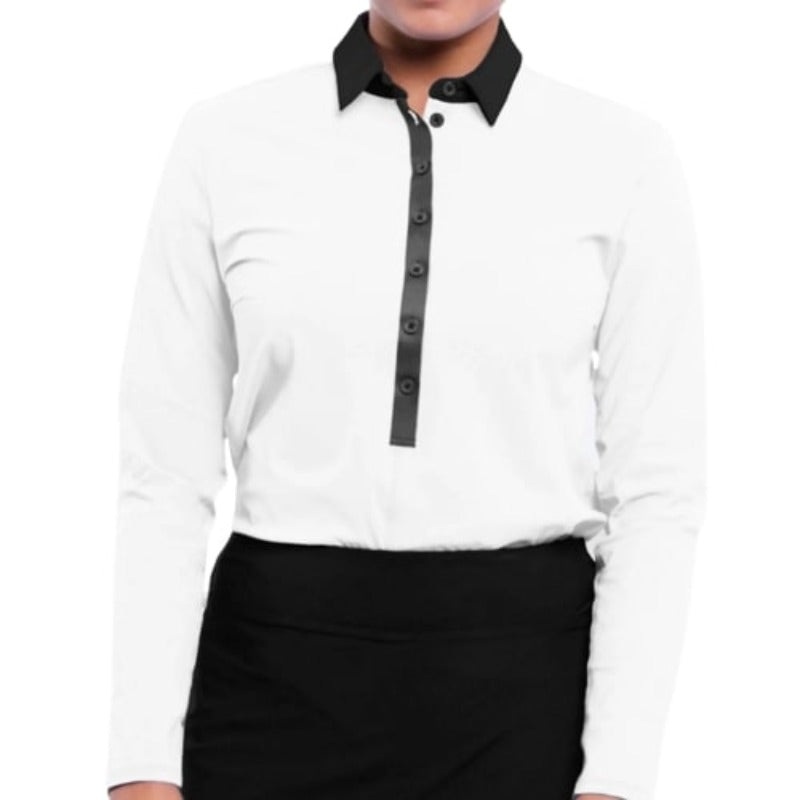 Foray Golf Core L/S Polo – White/Black Trim