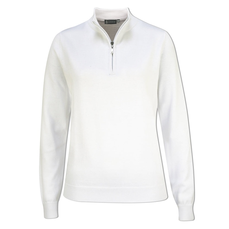 Glenmuir Ladies 100% Cotton Half-Zip Sweater in White