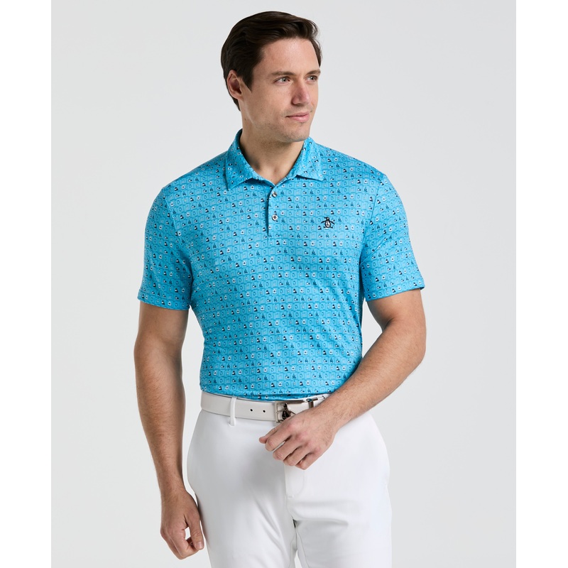 Men’s 19th Hole Windowpane Print Golf Polo