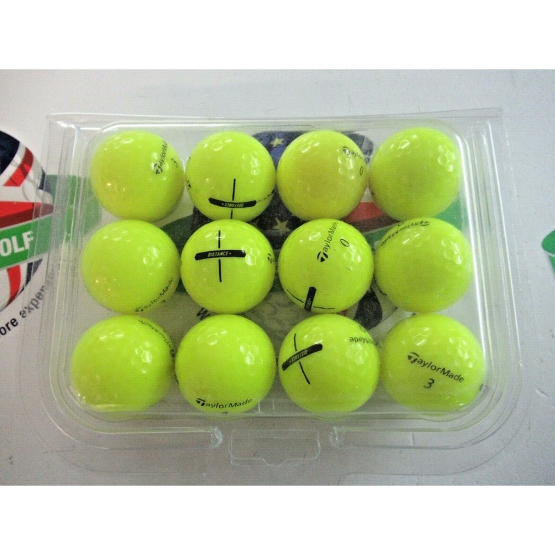 12 Taylormade Distance Plus Optic Yellow Golf Balls Pearl/Pearl 1 Grade