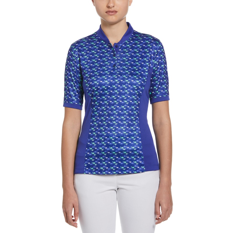 Women’s Flamingo Print Golf Polo with Baseball Collar