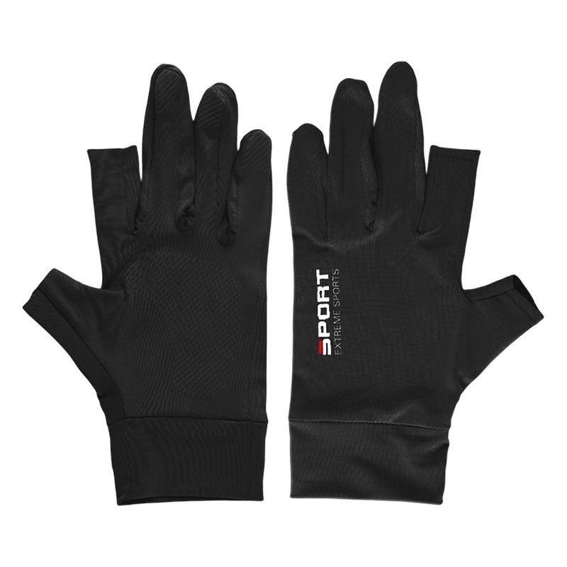 Ice Silk Gloves Sun Protection Gloves Men Comfortable for Backpacking Hiking Two Half of Black
