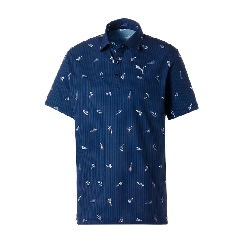 PUMA Flag Printed Seersucker Men’s Polo (Navy Blazer)