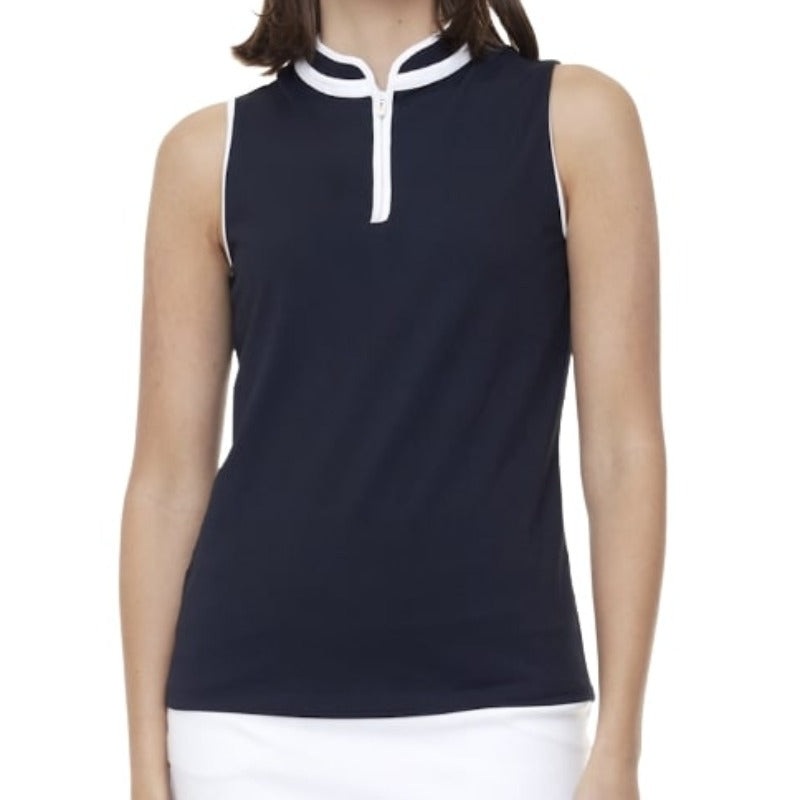 Swing Control S/L Pique Zip Mock – Navy/White