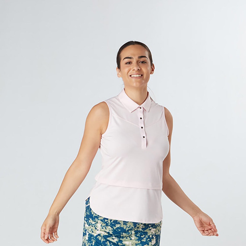 Swing Out Sister Sleeveless Golf Polo in Cherry Blossom
