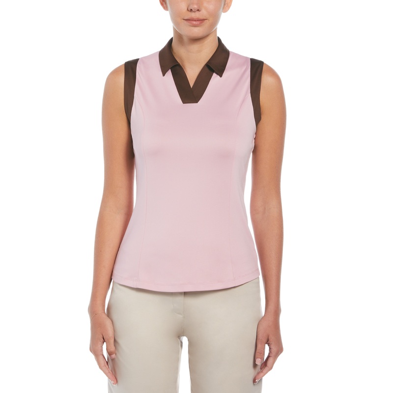Women’s Color Block V-Placket Sleeveless Golf Polo Shirt