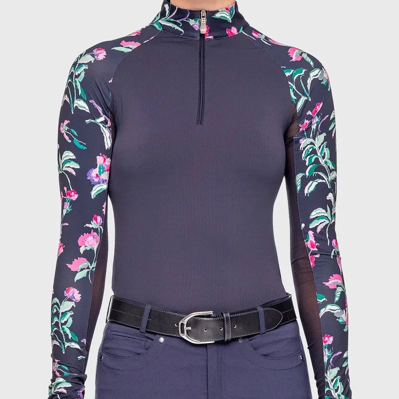 Kastel Garden Blooms L/S Top  – Navy/Floral Sleeve