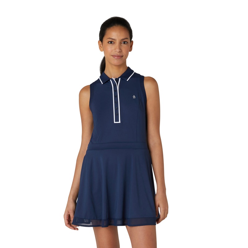Original Penguin Ladies Navy Sleeveless Dress with Mesh Trim