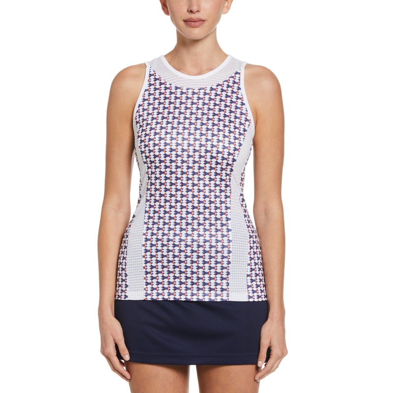 Women’s Geo Printed Tennis Tank with Mesh Piecing