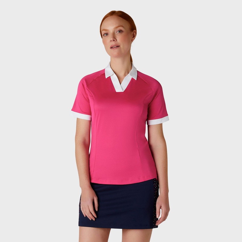 Callaway Ladies Short Sleeve Colour Block Golf Polo in Pink Peacock