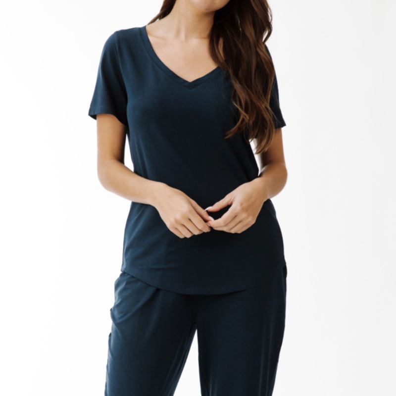 Paper Label Emilia S/S V-Neck Top – Midnight Blue