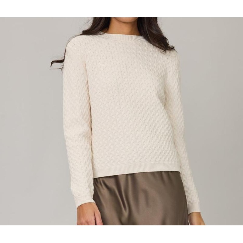 Pistache Braid Knit Sweater – Cream
