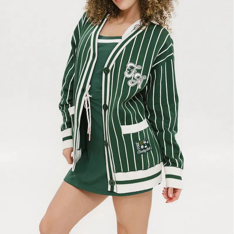 Fore All Dot Cardigan – Pinstripe Green