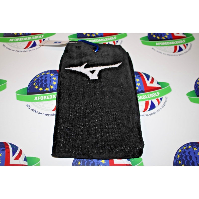 Mizuno Golf RB Tri-Fold Cotton Carabiner Clip Golf Towel 16 x 24 Black