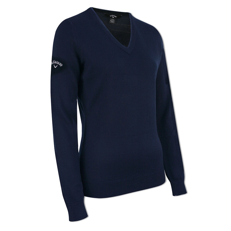 Callaway Ladies V-Neck Merino Golf Sweater in Dark Navy