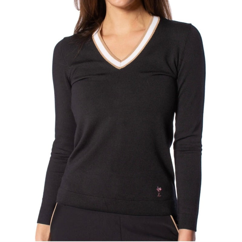 Golftini V-Neck Sweater – Black/Camel