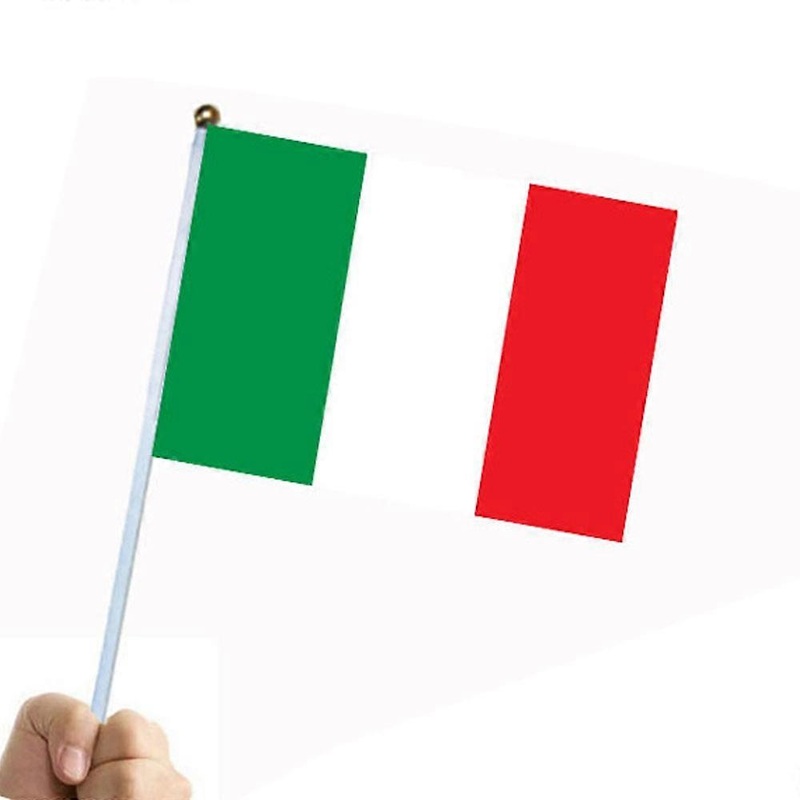 100pcs Italy hand Flag 14*21cm Polyester Double Side Printing ITA Italy Hand Flag with plastic flagpole