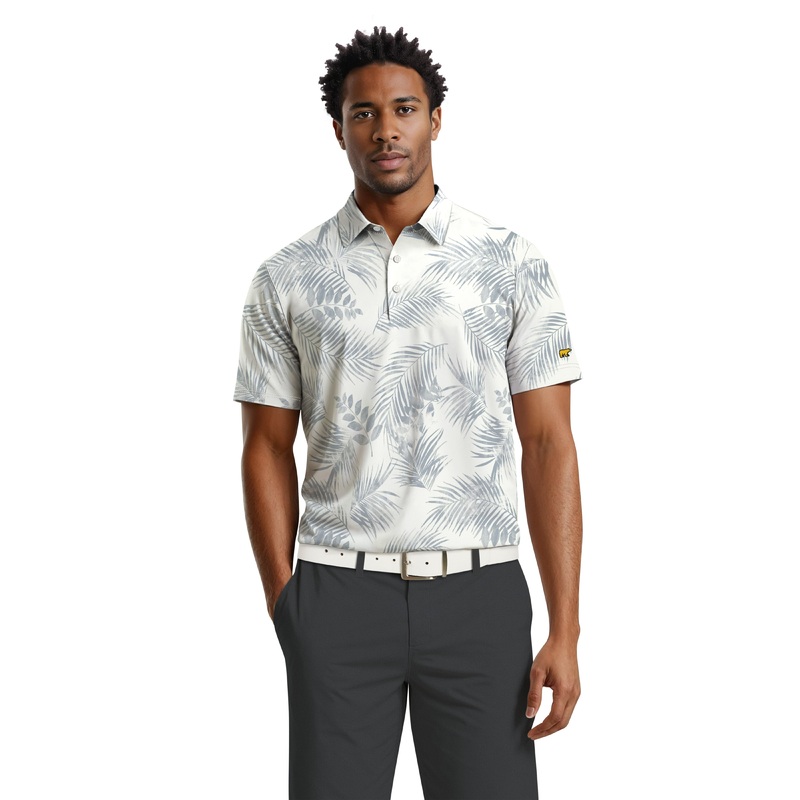 Men’s Tropical Leaf Polo|White|S|M|L|XL|XXL|XXXL