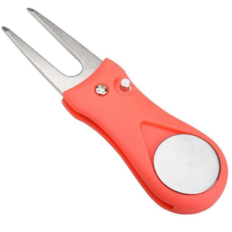Red Golf Turf Tool with Magnetic Golf Ball Markers, Pitchfork Repair Tool Markers