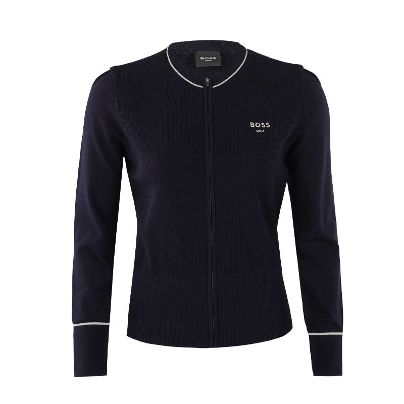 BOSS GOLF Jacquard Zip-Up Women’s Cardigan (Navy)