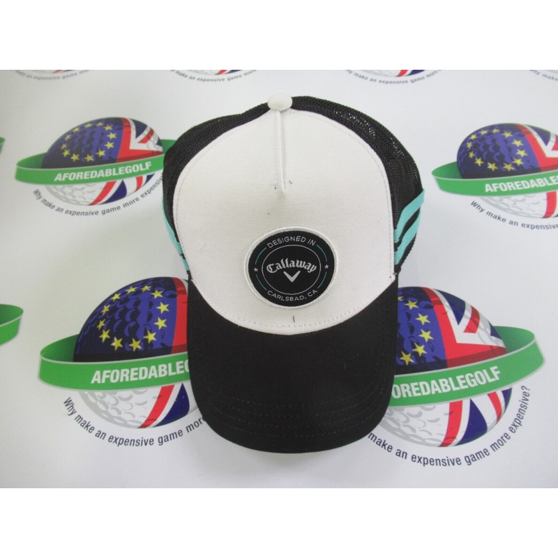 Callaway Golf Trucker Mesh Snap Back Adjustable Golf Cap White/Black/Turquoise