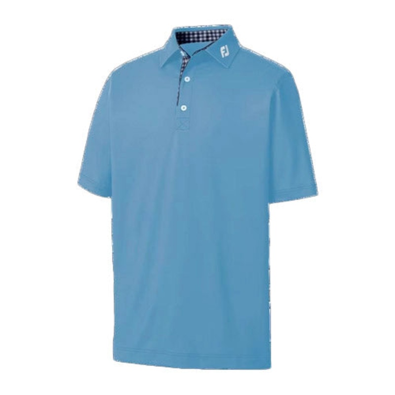 FootJoy Stretch Pique Solid (Athletic Fit) w/Gingham Trim – T Blue