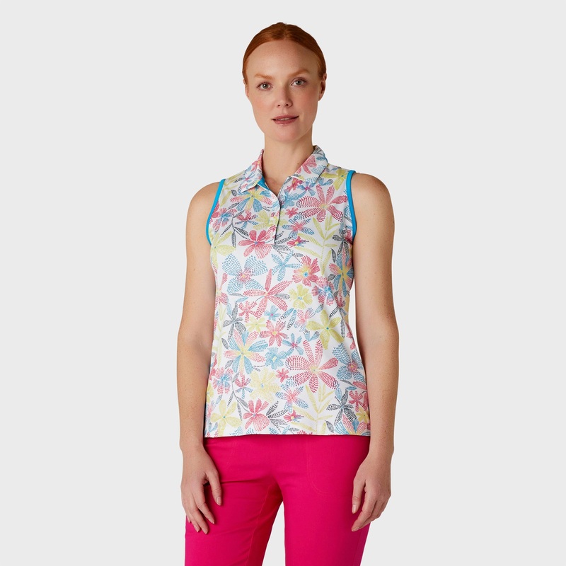 Callaway Ladies Floral Chevron Print Sleeveless Golf Polo – Last One XS Only Left