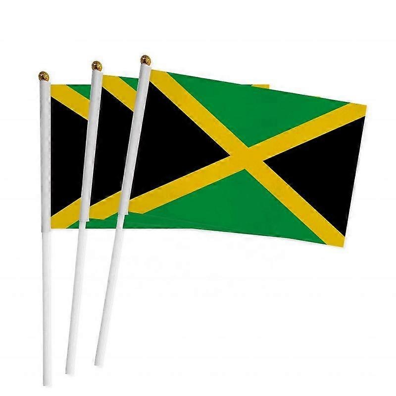 100pcs Jamaica hand waving Flag 14*21cm Polyester Double Side Printing JM Jamaica Hand Flag with plastic flagpole