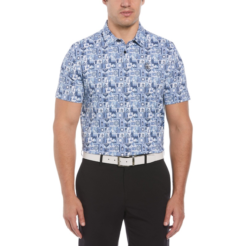 Men’s Novelty Grid Print Short Sleeve Golf Polo Shirt