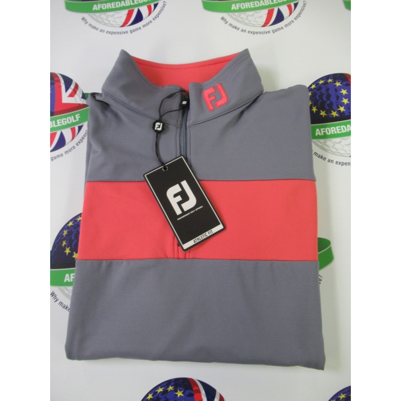 Footjoy Eu Engineered Chest Stripe Chill Out 1/2 Zip Top Graphite & Coral UK Size Small