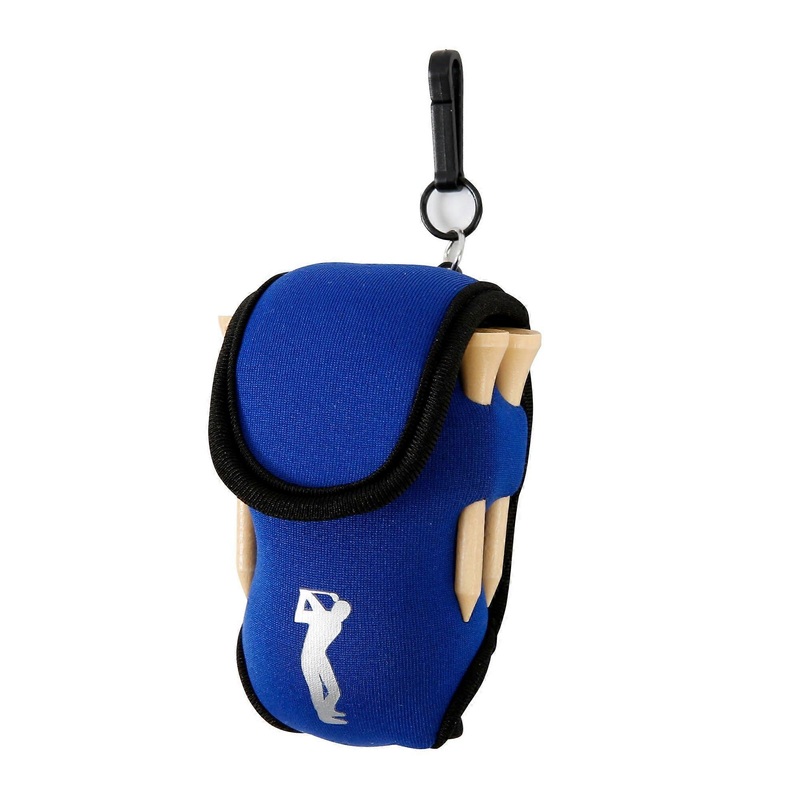 Golf ball target bag with closure, holds 2 balls  tees, pants attachment, blue