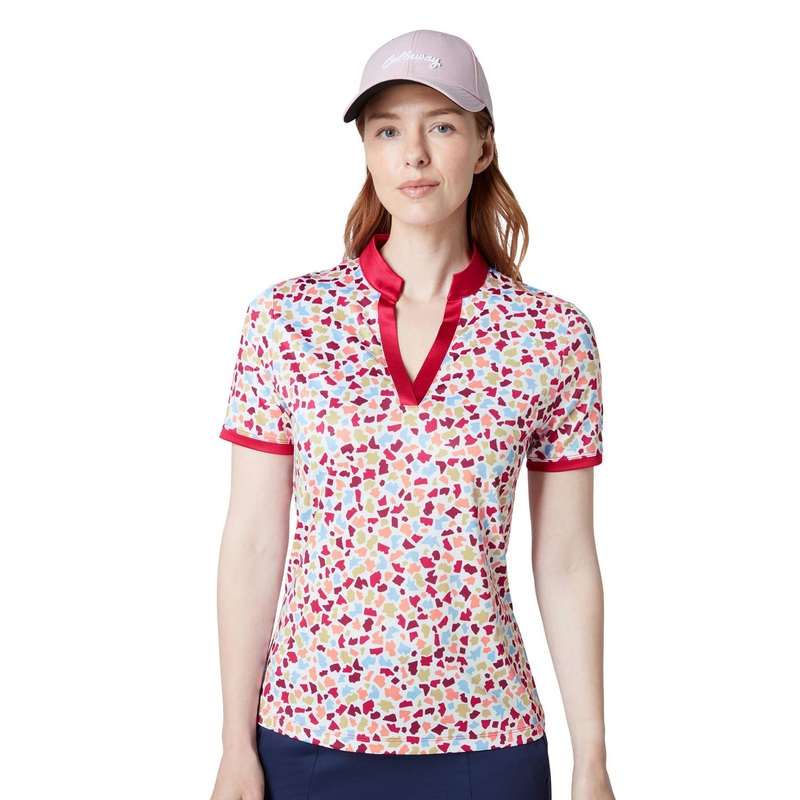 Callaway Women’s V-Neck Short Sleeve Print Polo with Mesh Back Detail